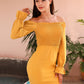 Bardot Shirred Flounce Sleeve Bodycon Dress