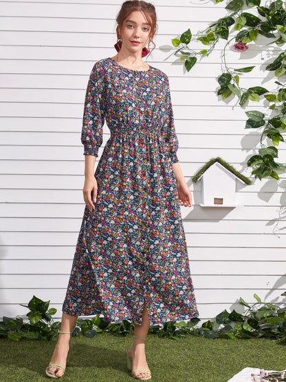 Ditsy Floral Button Front Dress