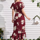 Floral Print Ruffle Hem Belted Dress