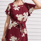 Floral Print Ruffle Hem Belted Dress