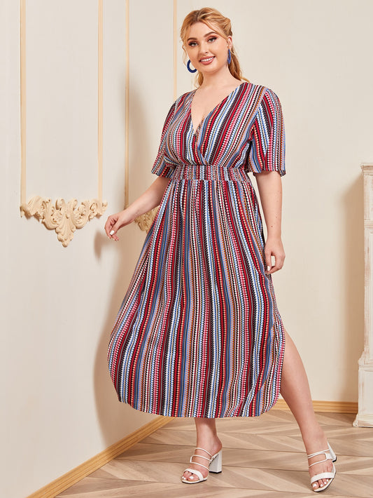 Plus Tie Back Shirred Waist Tribal Dress