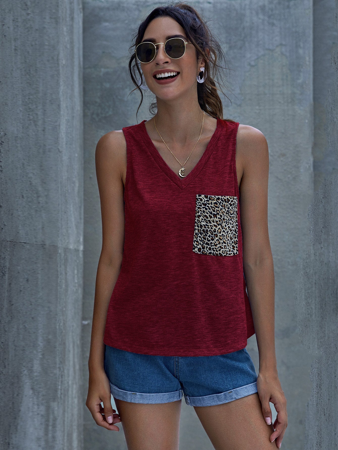 Leopard Pocket Patched Tank Top