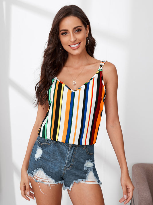 Frill Strap Colorful Striped Cami Top