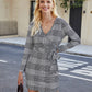Surplice Neck Plaid Belted Fitted Dress