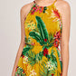 Tropical & Floral Print Slit Hem Dress