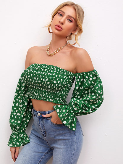 Bardot Shirred Flounce Sleeve Floral Top