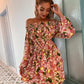 Off Shoulder Shirred Waist Floral Dress