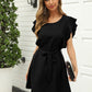 Butterfly Sleeve Belted Solid Dress