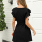 Butterfly Sleeve Belted Solid Dress