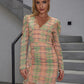 Ruffle Trim Ruched Plaid Dress