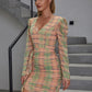 Ruffle Trim Ruched Plaid Dress