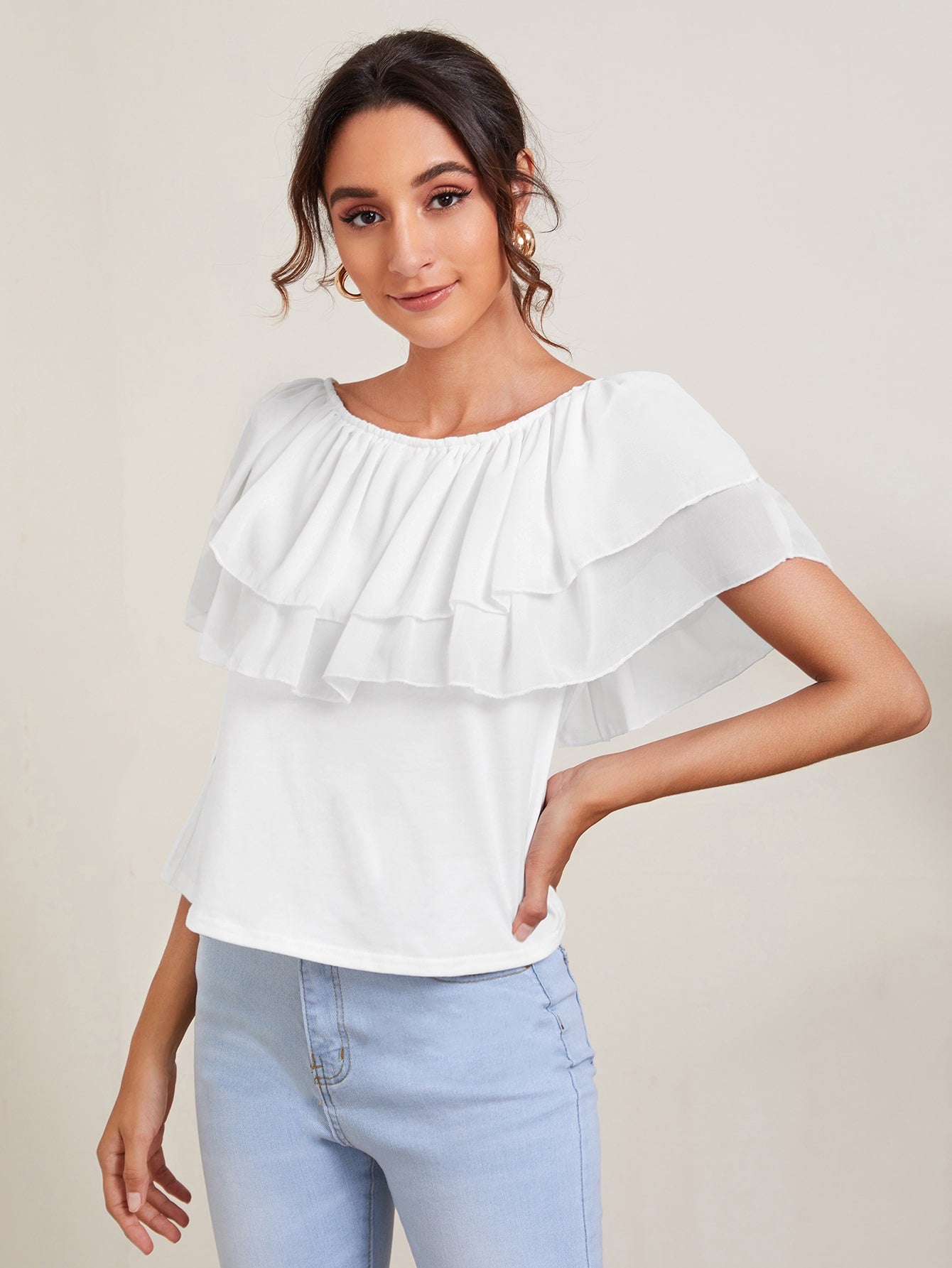 Layered Ruffle Panel Solid Tee