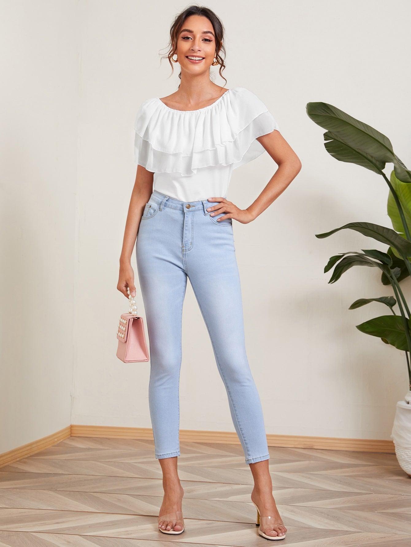 Layered Ruffle Panel Solid Tee