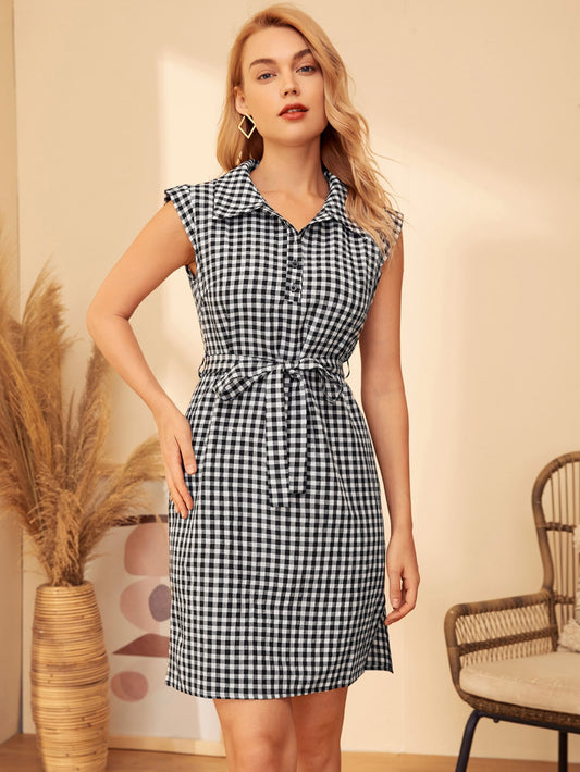 Gingham Belted Shirt Dress