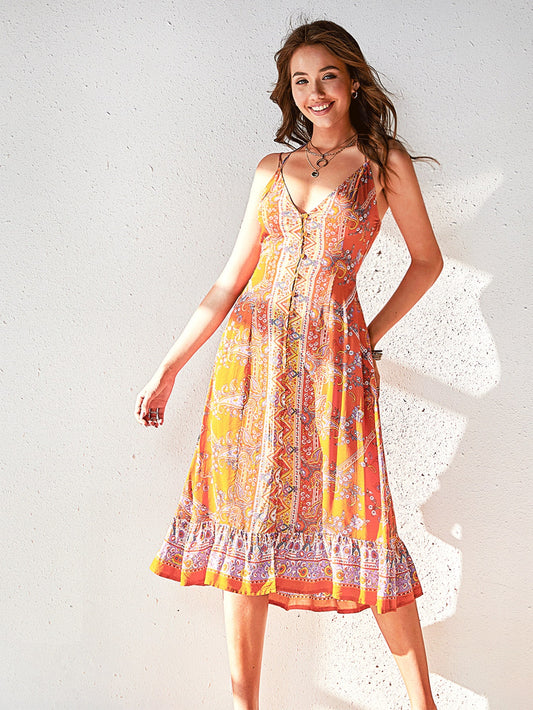 Ruffle Hem Paisley Print Cami Dress