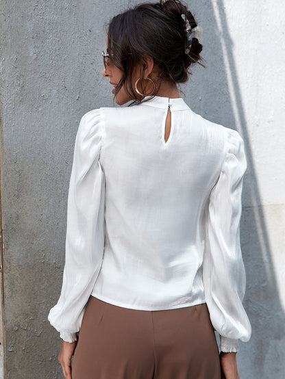 Mock-neck Bishop Sleeve Top
