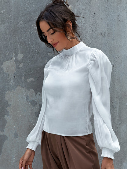 Mock-neck Bishop Sleeve Top