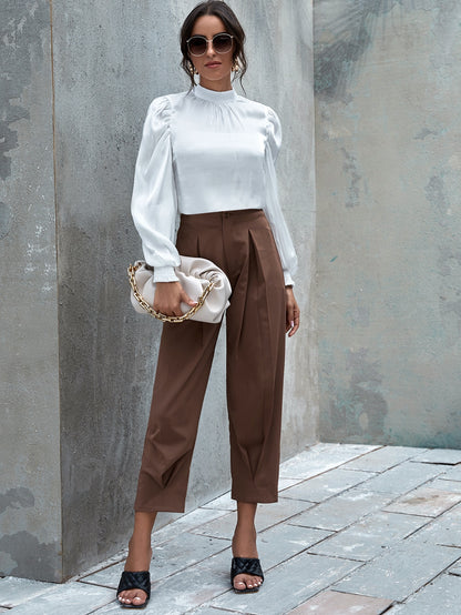 Mock-neck Bishop Sleeve Top