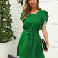Butterfly Sleeve Belted Solid Dress