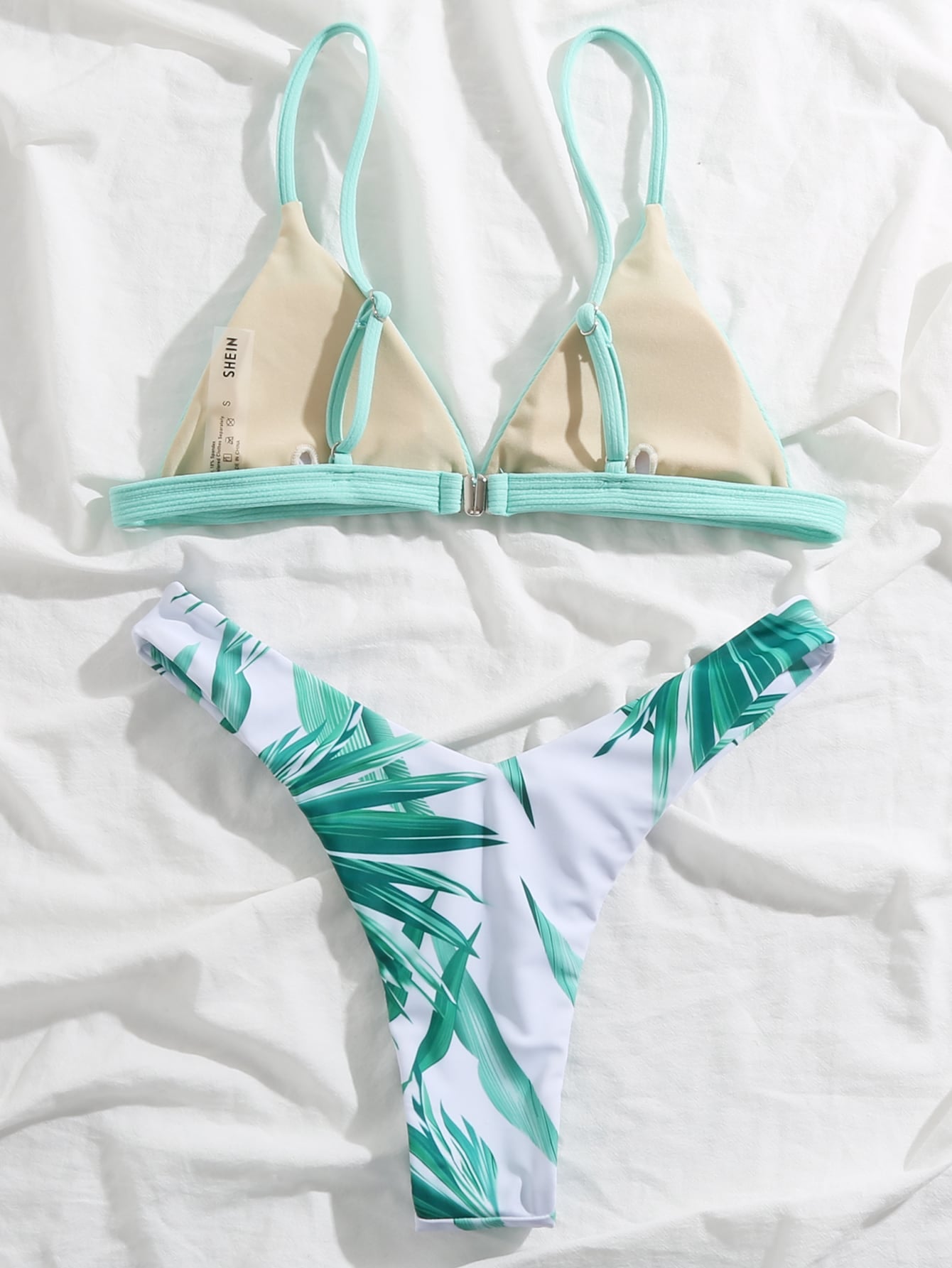 Plant Print Triangle High Leg Bikini Swimsuit