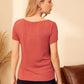 Guipure Lace Trim Button Front Solid Tee