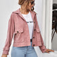 Collared Buttoned Front Pocket Patched Cord Jacket