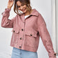 Collared Buttoned Front Pocket Patched Cord Jacket