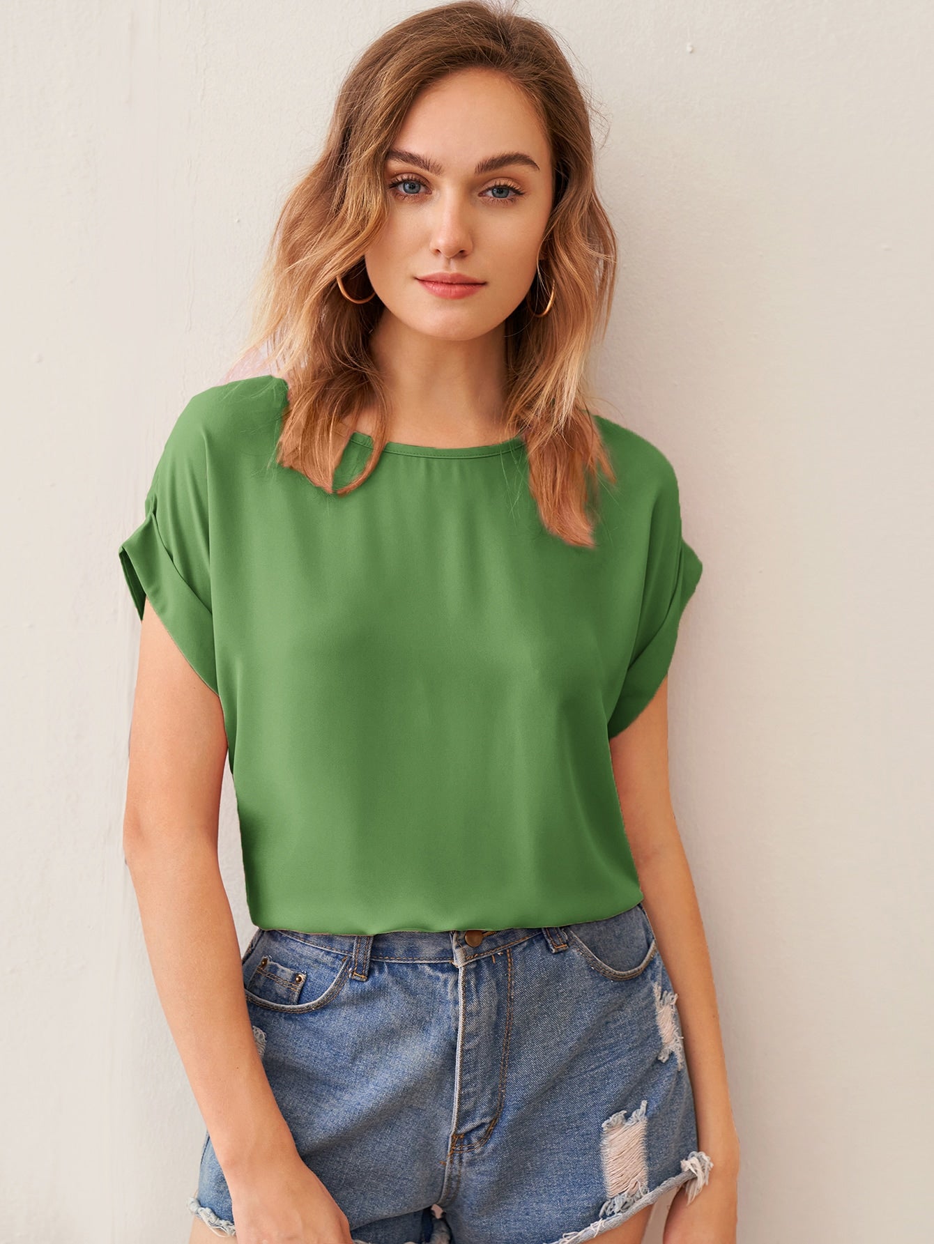Cuffed Sleeve Solid Top