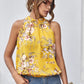 Mock-Neck Gathered Front Floral Top