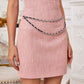 Wide Waistband Chain Detail Tweed Skirt