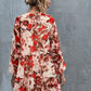 Floral Print Frill Trim Tie Neck Smock Dress