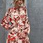 Floral Print Frill Trim Tie Neck Smock Dress