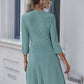 Solid Rib-knit Crew Neck A-line Dress