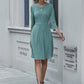 Solid Rib-knit Crew Neck A-line Dress