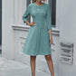 Solid Rib-knit Crew Neck A-line Dress
