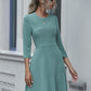 Solid Rib-knit Crew Neck A-line Dress