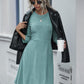 Solid Rib-knit Crew Neck A-line Dress
