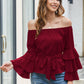 Solid Belted Layered Sleeve Bardot Blouse