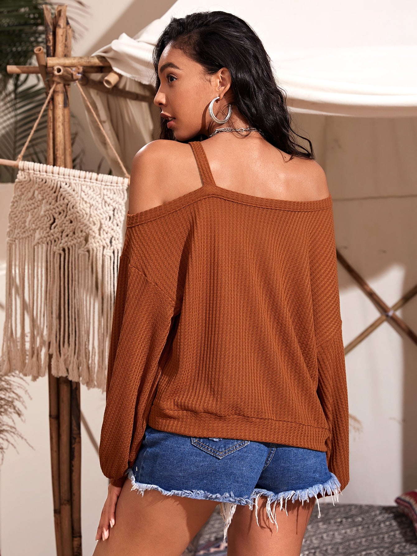 Asymmetrical Neck Drop Shoulder Tee