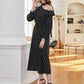 Asymmetrical Neck Ruffle Trim Belted Polka Dot Dress