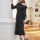 Asymmetrical Neck Ruffle Trim Belted Polka Dot Dress
