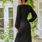 Bishop Sleeve Drawstring Ruched Fitted Dress