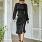 Bishop Sleeve Drawstring Ruched Fitted Dress