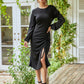 Bishop Sleeve Drawstring Ruched Fitted Dress