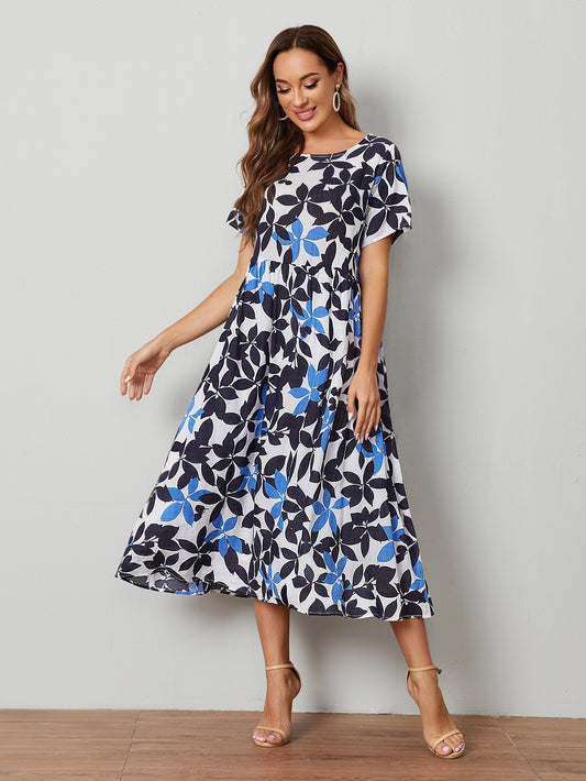 Floral Leaf Print Midi Dress