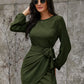Bishop Sleeve Tie Side Wrap Dress