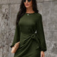 Bishop Sleeve Tie Side Wrap Dress