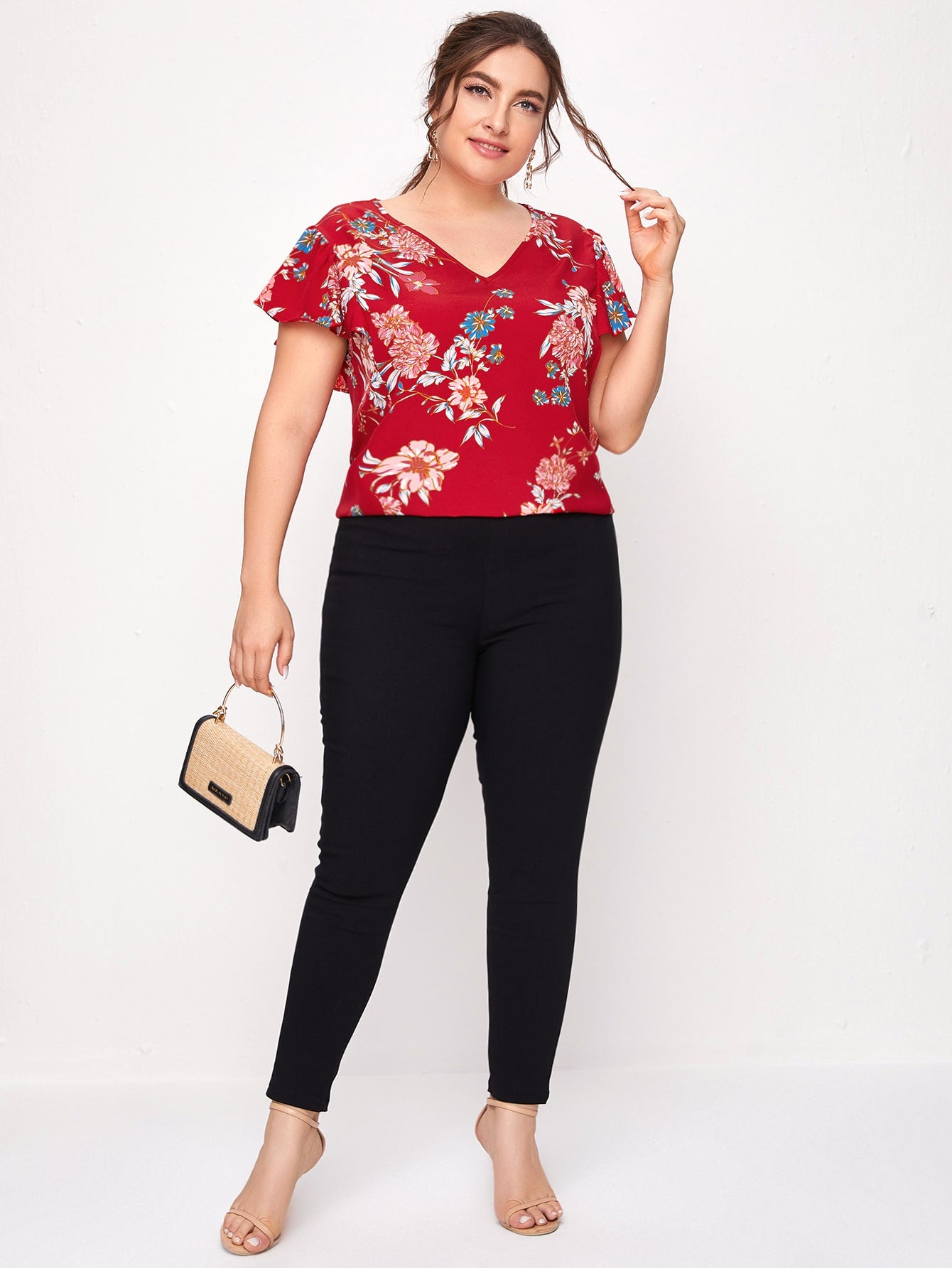 Plus Butterfly Sleeve Floral Top