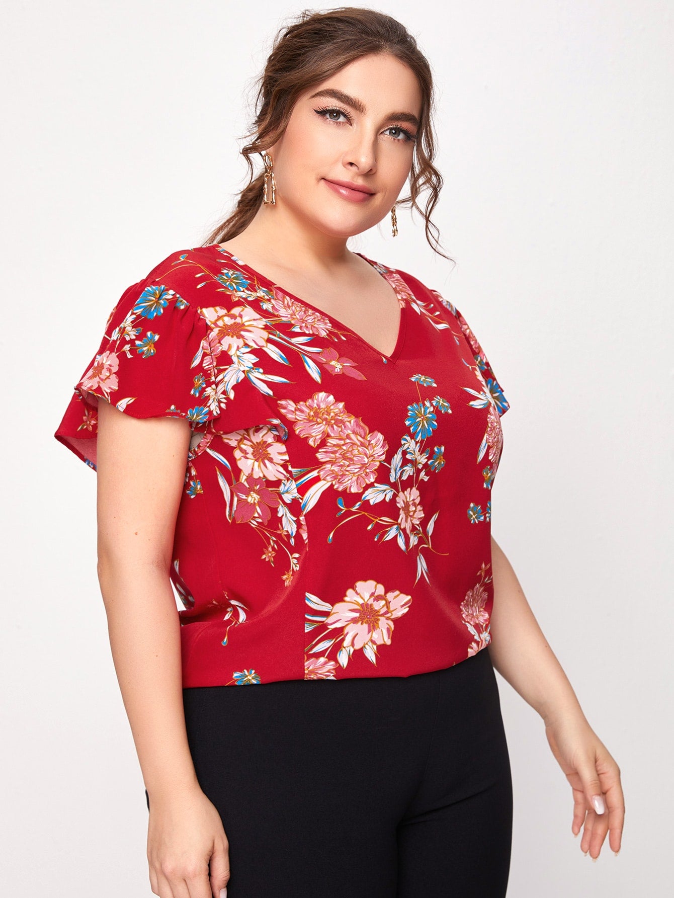 Plus Butterfly Sleeve Floral Top