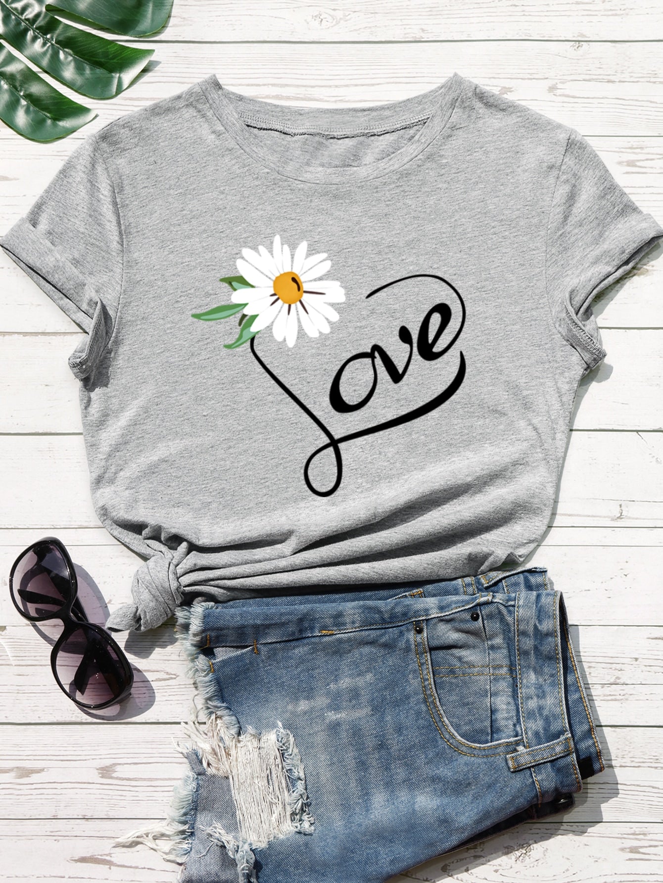 Floral And Letter Graphic Tee